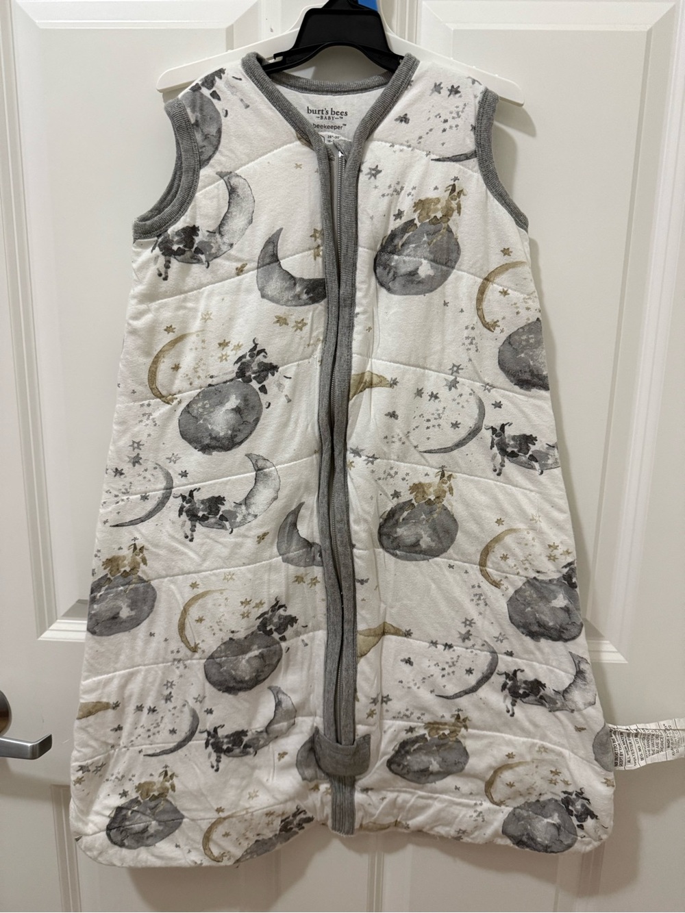 Burt's Bees Baby Cream Moon & Stars Quilted Sleep Sack - Gray Trim - Never used
